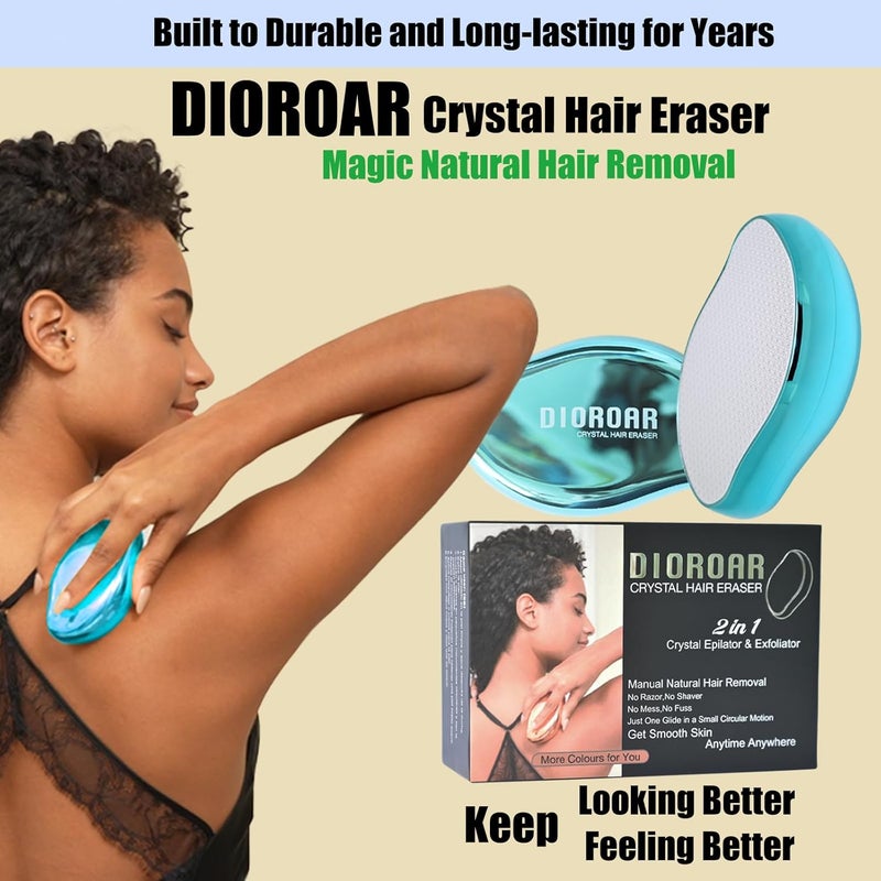 DIOROAR Crystal Hair Eraser,Upgrade Crystal Hair Remover,Physical Nano Glass Hair Removal Device,Painless Epilator and Exfoliator Without Shaver for Quick Soft Silky Skin(Ocean Blue) - Image 2